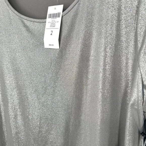 NEW NWT Chicos Sz 2 LARGE Metallic Silver 3/4 Sleeve Blouse Shirt Top Christmas - Picture 6 of 9